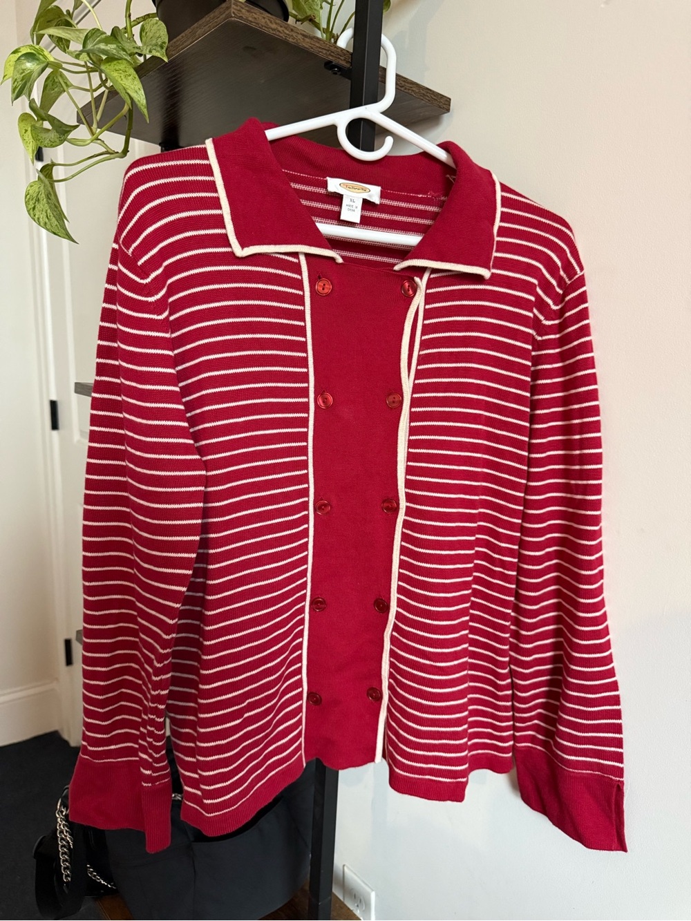 Talbots Red and White Striped Knit Cardigan